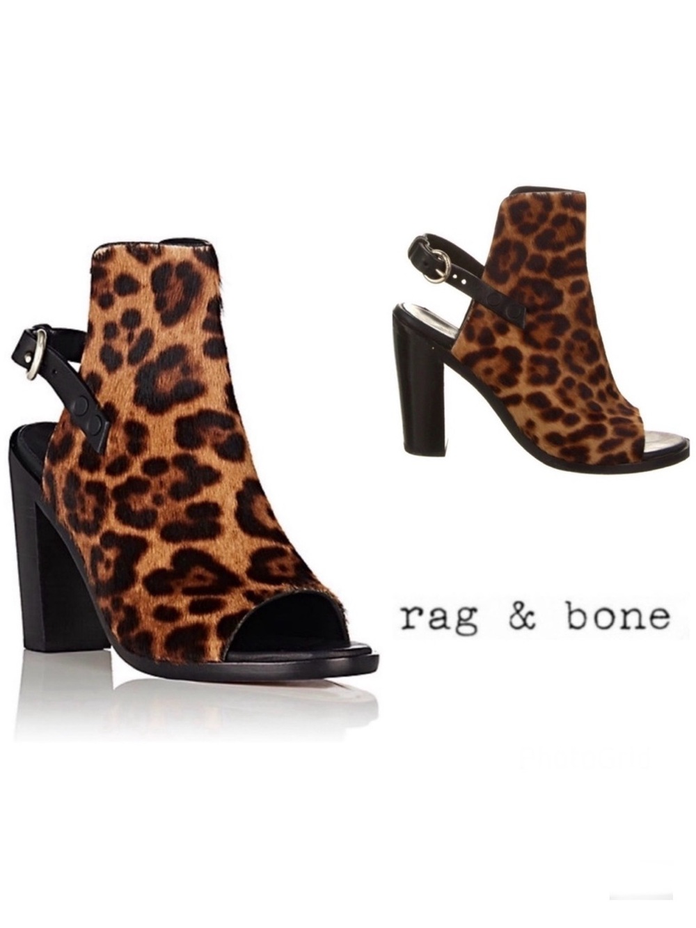 RAG & BONE Wyatt Leopard Print Tan Black Cowhide Leather Open Toe Sandal Sz 39.5